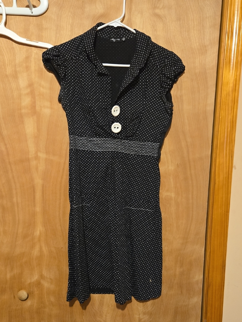 Ruby Rox Black Polka Dot Mini Dress with Contrast Buttons